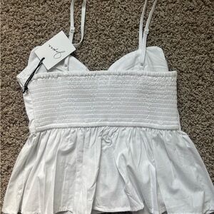 Japna White Smocked Peplum Camisole